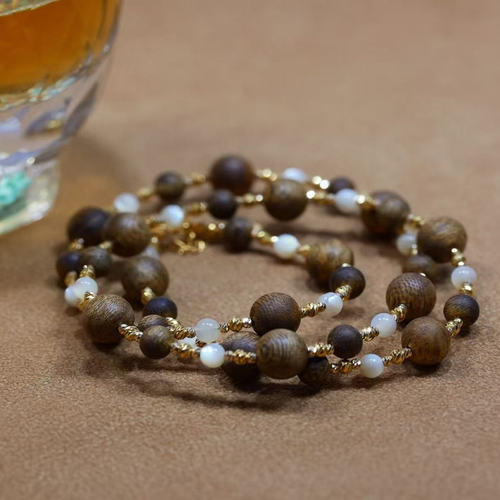 花桐里 沉香贝母金项链可调节长短diy项链