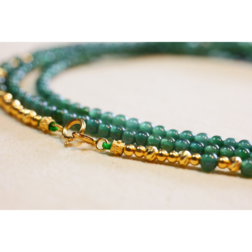 花桐里  天然翡翠圆珠18k金双耳扣项链可做眼镜链