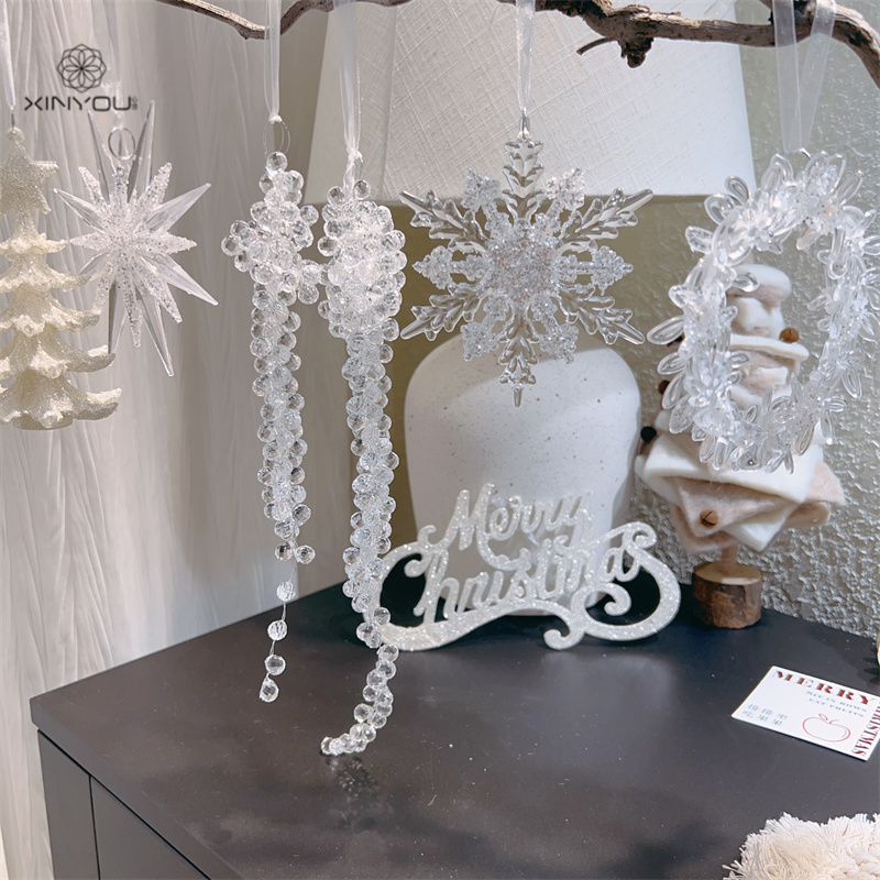 【心悠】圣诞节花环冰晶雪花星星装饰亚克力氛围感圣诞树装扮挂饰