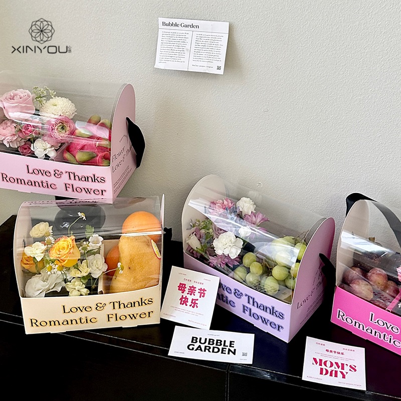 心悠新款七夕节马卡龙简约鲜花蛋糕弧形手提盒520玫瑰花束礼品盒