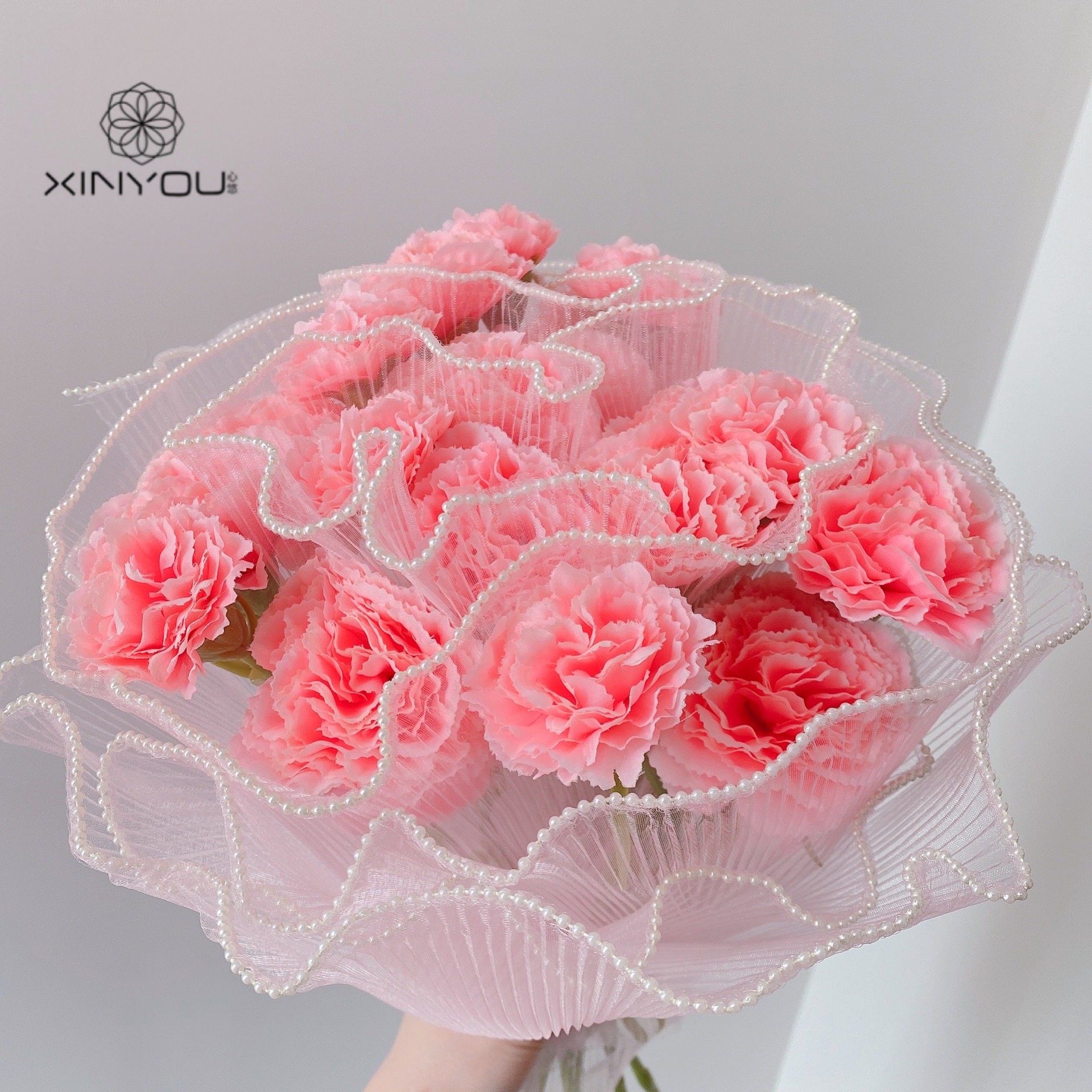 心悠珍珠波浪纱高端浪花纱康乃馨花束装饰网纱鲜花花艺花店包花纱