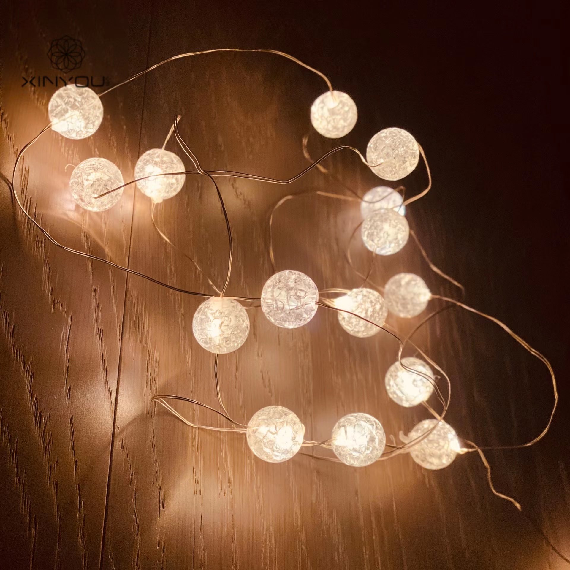 2米花束灯裂纹灯20头 唯美亮珠碎裂纹铜线灯节庆圣诞树装饰灯串灯