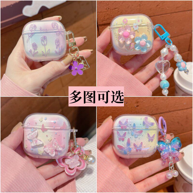 适用苹果Airpods 4蓝牙耳机保护套Pro3/2代卡通透明软壳DIY花可爱