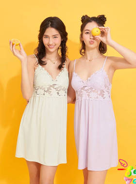 6IXTY8IGHT专柜正品夏季雏菊蕾丝亲肤莫代尔性感吊带裙睡HW08573