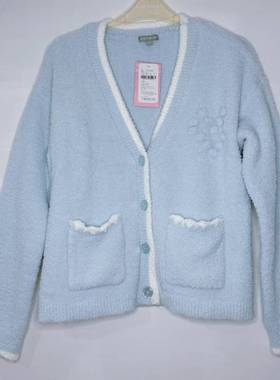 6ixty8ight专柜正品柔白蓝色针织毛绒V领开衫冬季长袖外套HW07748