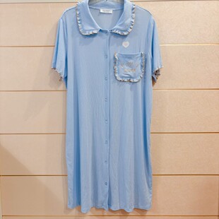 6ixty8ight夏季莫代尔垂坠感重荷叶边刺绣口袋居家服 睡裙HW09094