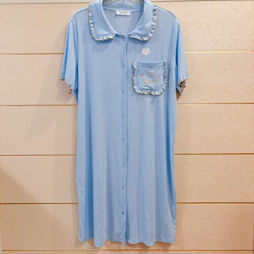莫代尔垂坠荷叶边刺绣口袋居家服