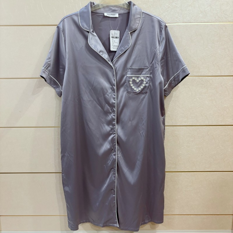 瑕疵旧款6ixty8ight夏季仿丝质翻领有口袋短袖居家服 睡裙HW08611