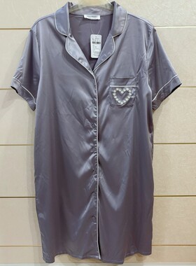 瑕疵旧款6ixty8ight夏季仿丝质翻领有口袋短袖居家服 睡裙HW08611