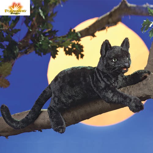 folkmanis仿真毛绒玩具黑色猫咪玩偶女孩玩具小猫手偶绘本讲故事