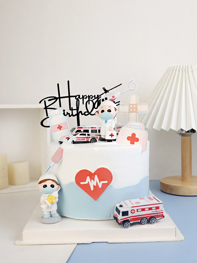 创意救护车男医生女医护士白衣天使摆件甜品派对装扮生日蛋糕装饰