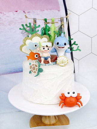 海洋动物系列游泳男孩软陶鲨鱼摆件甜品装扮儿童 生日蛋糕装饰