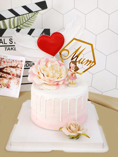 母亲节母爱如山创意玩偶摆件红心翅膀插卡亚克力插牌生日蛋糕装饰