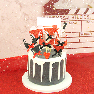 性感蝴蝶结比基尼内衣粉红女郎女神生日派对装扮 烘焙蛋糕装饰