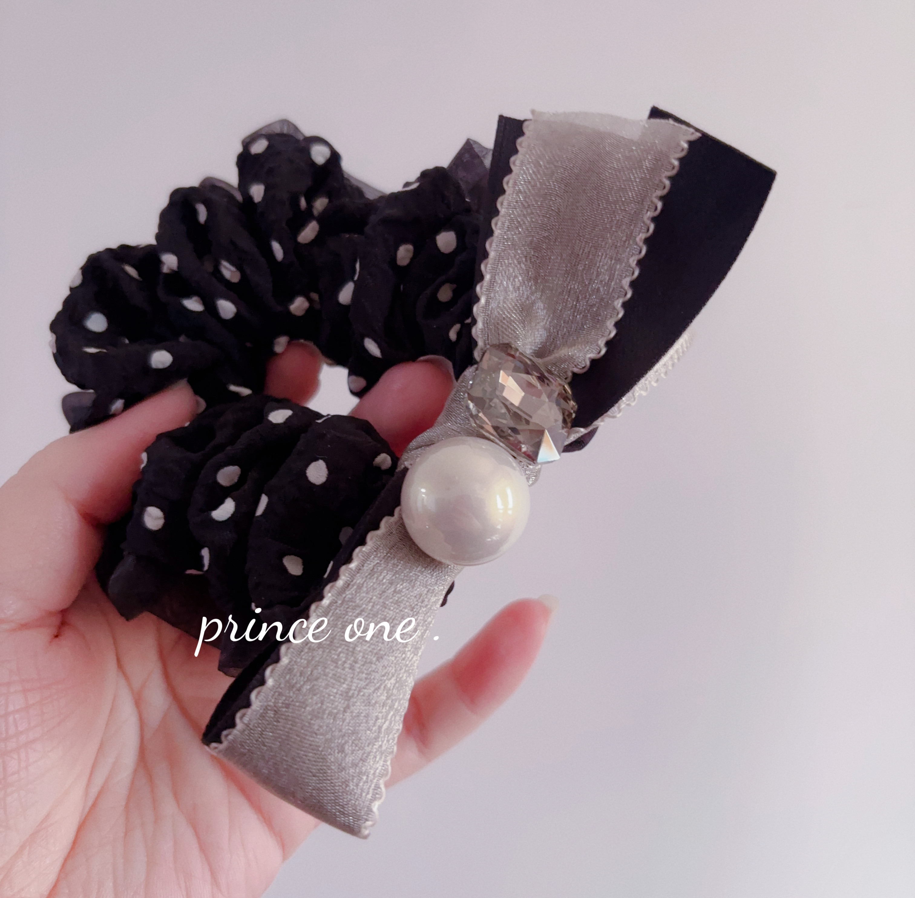 韩国订单 春夏新款 泡泡纱大珍珠波点蝴蝶结大肠发圈  头绳 发饰