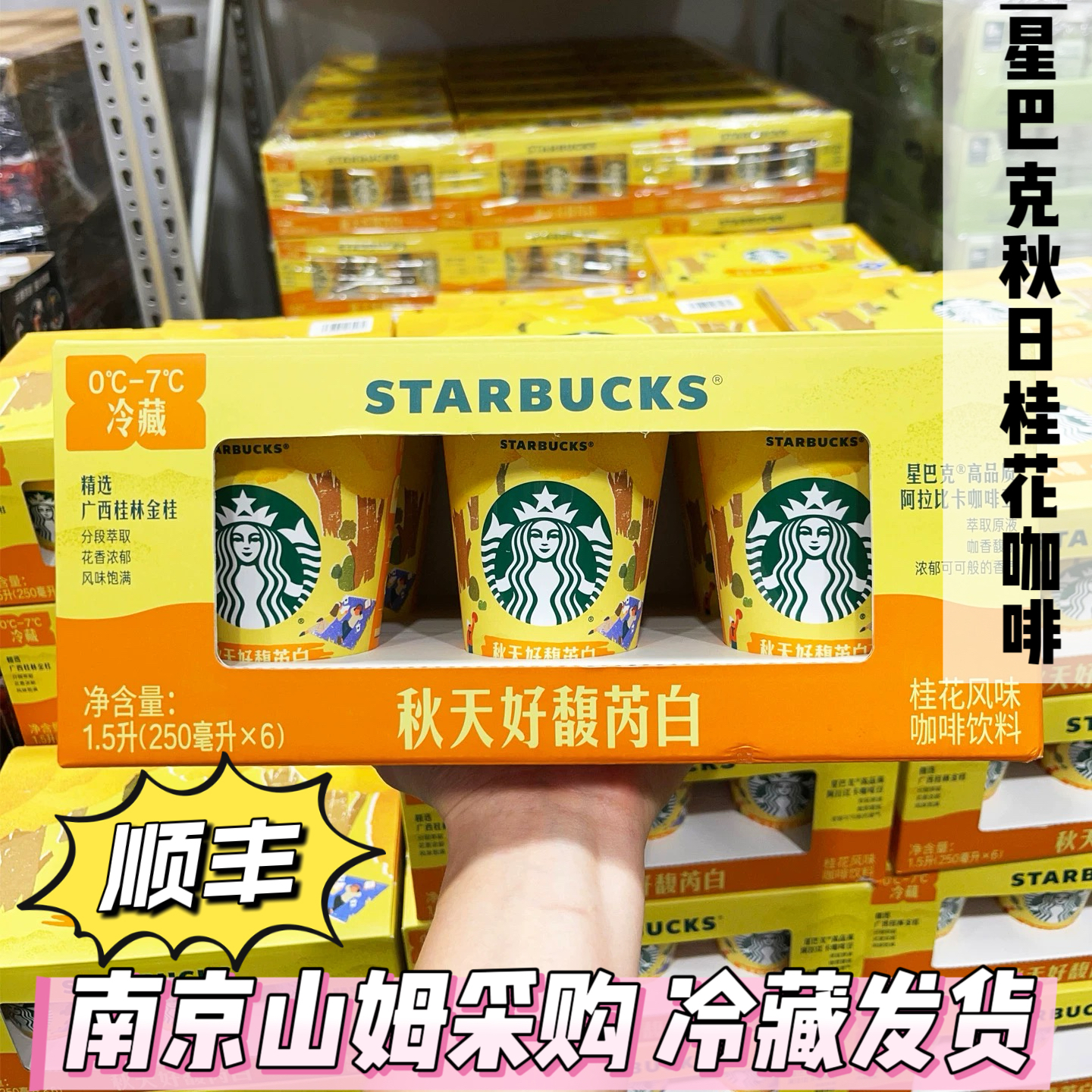 山姆星巴克秋天好馥芮白桂花风味生牛乳阿拉比卡拿铁咖啡饮料即饮