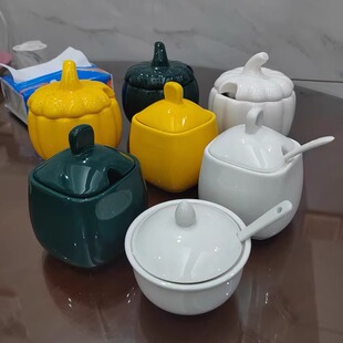 陶瓷盐罐味精小碗酱料碗辣椒盅咖啡糖盅破油辣子调味小碗带盖送勺