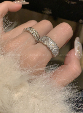 jennie同款小香风菱格戒指~镶钻高级感轻奢食指戒时髦情侣指环女