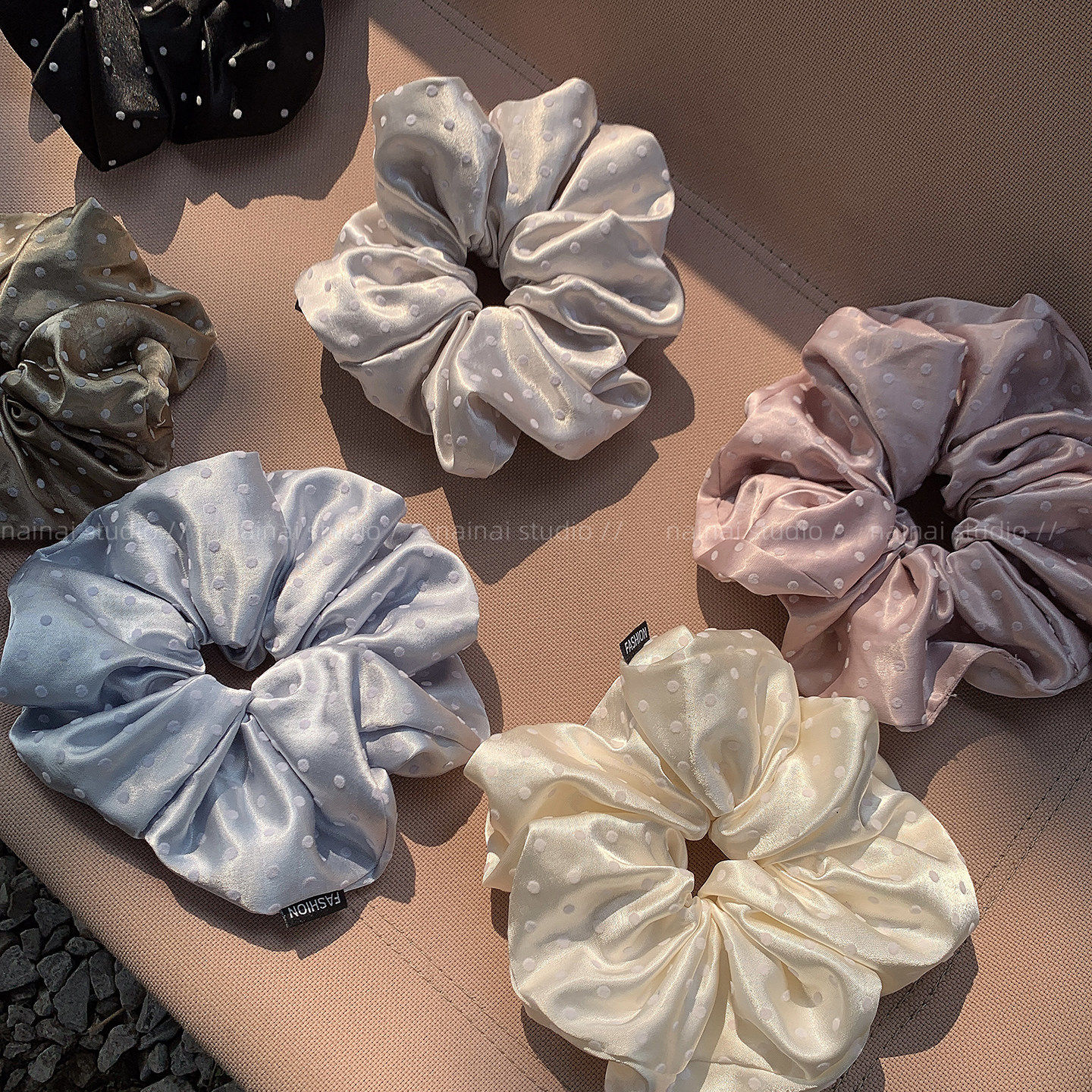 波点缎面大肠发圈~高级感复古法式韩系ins风丸子头低马尾发绳头绳