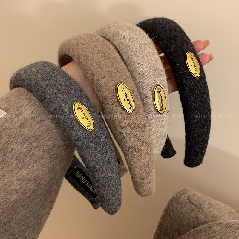 温柔燕麦色~质感超好！金标发箍高级感毛呢秋冬复古法式头箍发卡