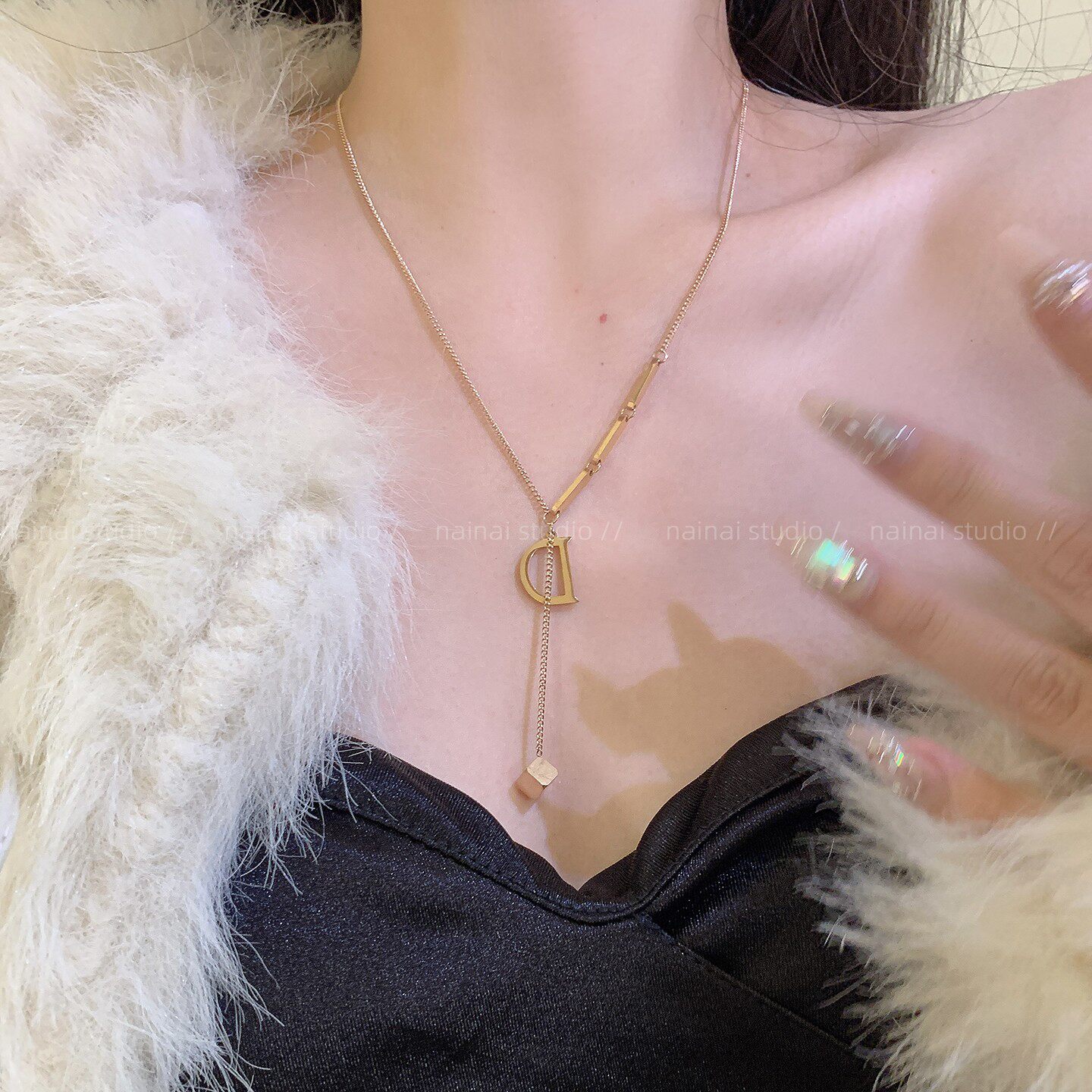 钛钢不掉色！字母D吊坠长款项链~高级感轻奢小众设计锁骨链颈链A