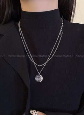 圆牌OT扣项链~钛钢不掉色叠戴双层小众设计高级感毛衣链卫衣链女A