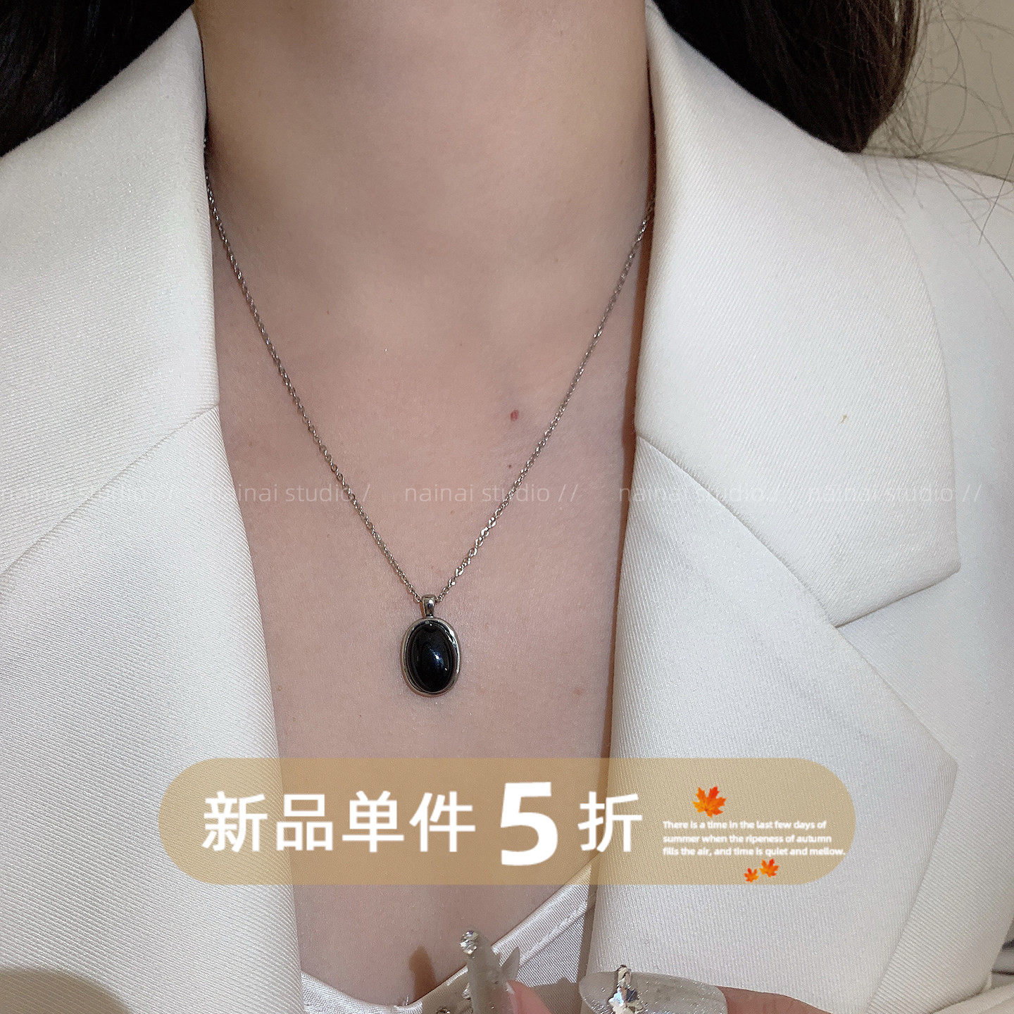 黑色吊坠项链~ins风韩系小众设计高级感锁骨链轻奢复古颈链女A