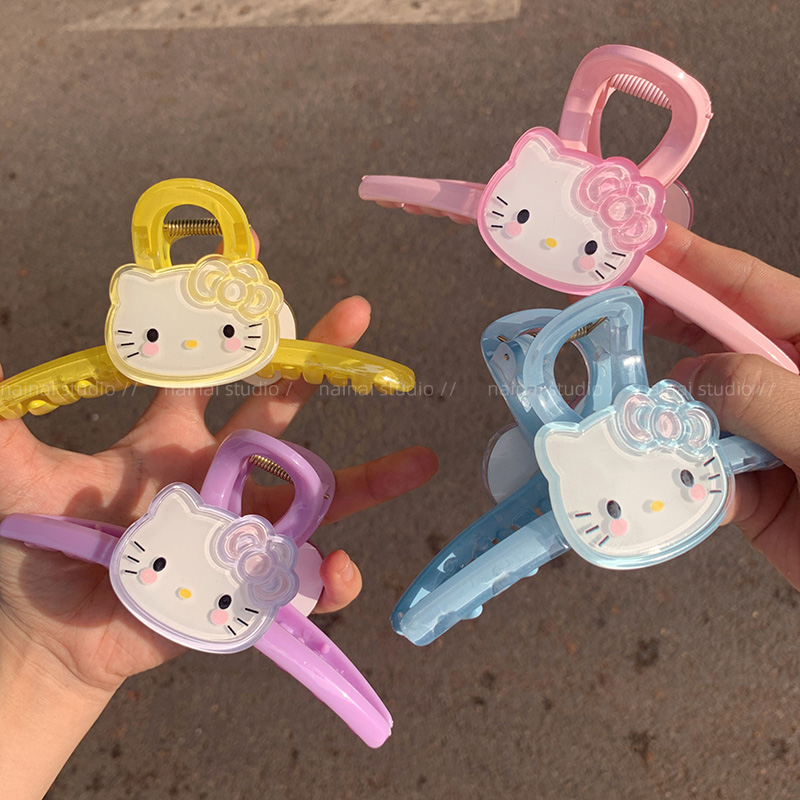 KT抓夹~双面Kitty猫咪蝴蝶结彩色多巴胺大号鲨鱼夹发夹后脑勺盘发