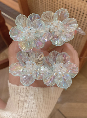 绿色山茶花发夹~超仙小清新度假风侧边夹刘海夹2026新款发饰头饰A