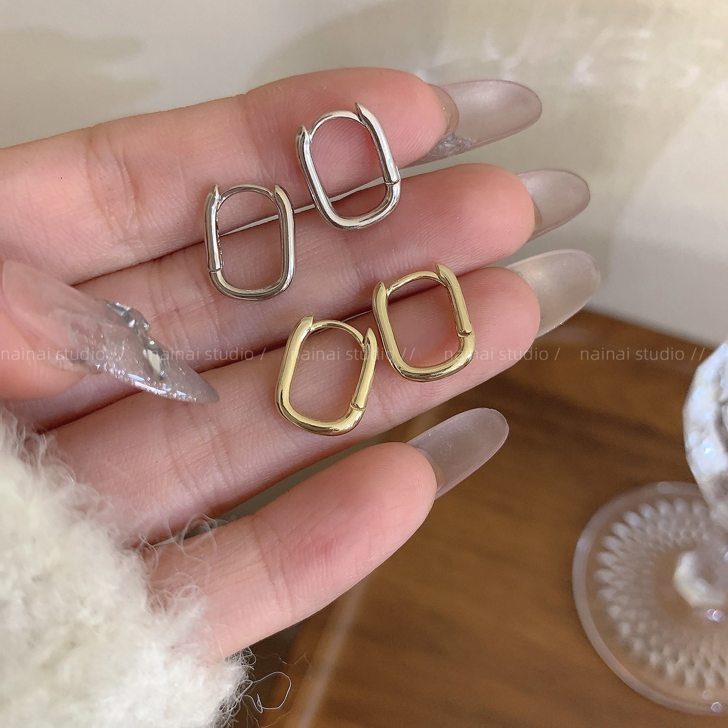 长方耳扣~日常小号耳圈2025新款小众设计高级感耳环耳饰耳钉女夏A