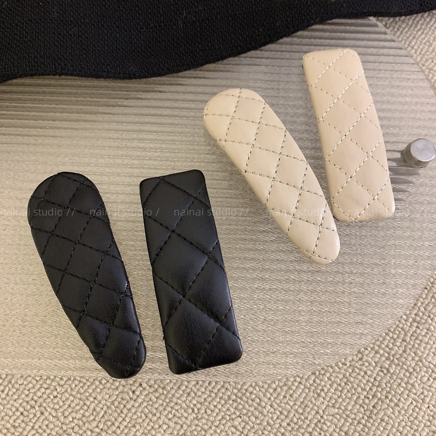 小香风格纹BB夹~复古法式皮革高级感气质侧边夹刘海夹发饰头饰女A