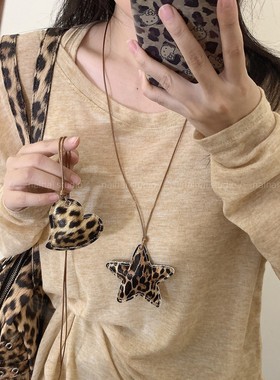 豹纹星星项链~爱心韩系ins风甜酷辣妹系带长款毛衣卫衣链配饰装饰