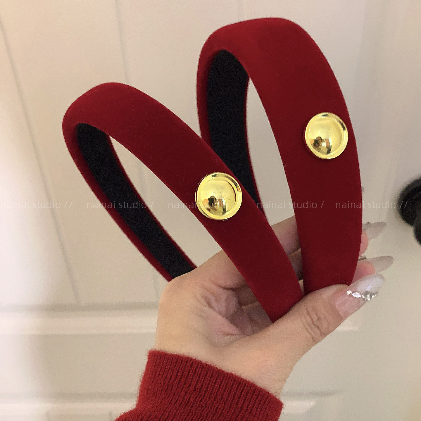 酒红色新年发箍~高级感丝绒高颅顶头箍节日氛围感发夹发饰发卡女