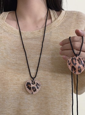 fever同款豹纹爱心项链~挂脖毛衣链ins风韩系高级感卫衣链配饰女