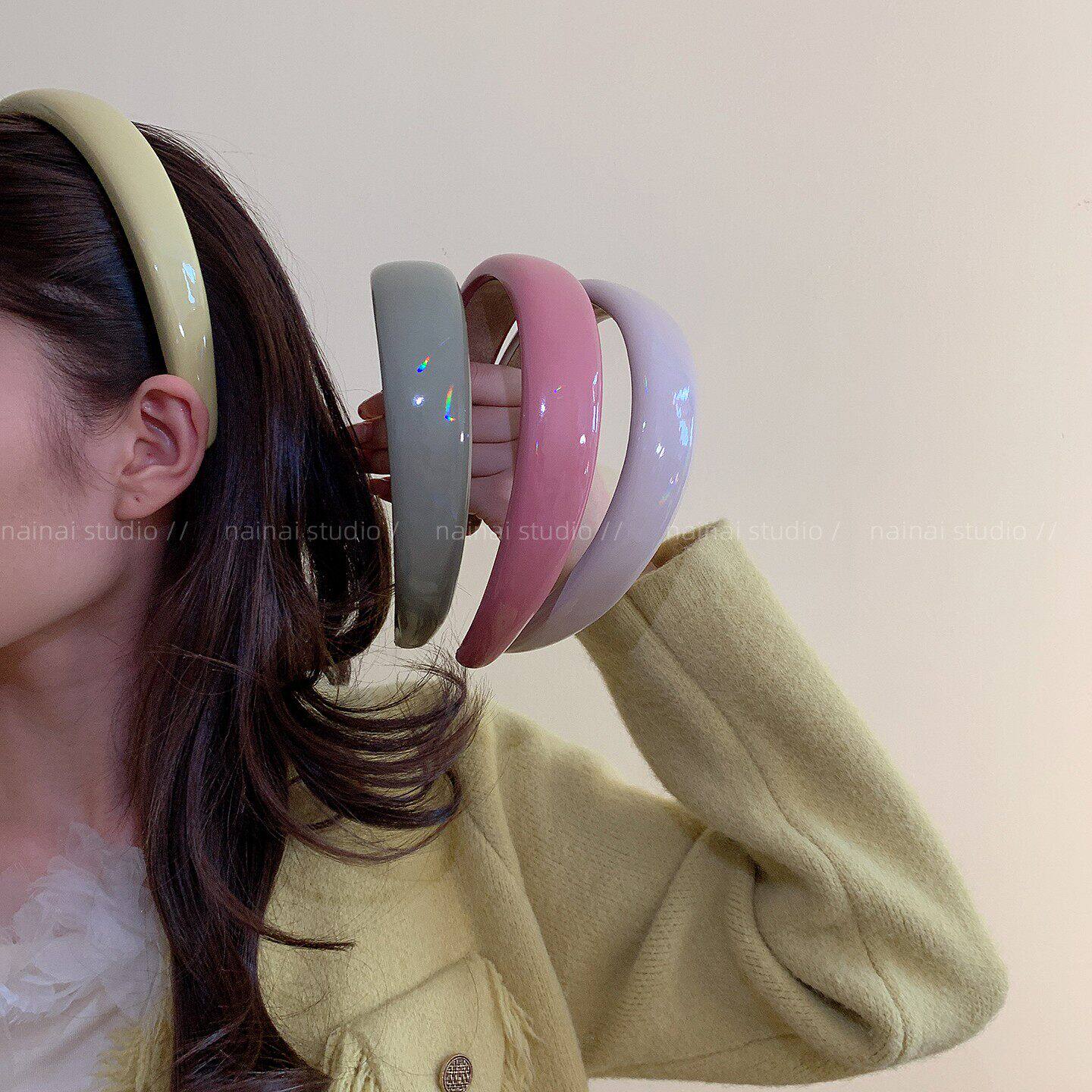 炫彩皮质发箍~宽边ins风夏季小清新高颅顶头箍粉色外出发卡少女A