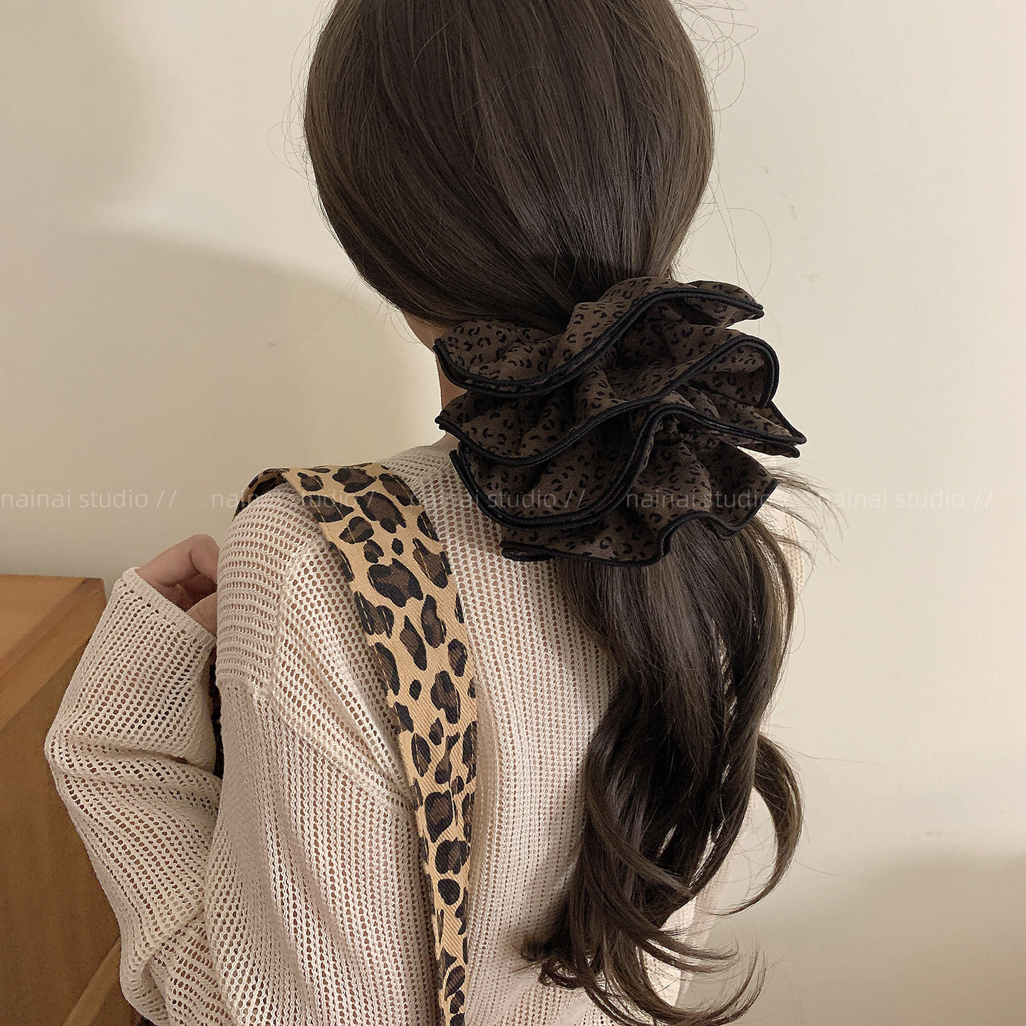 四层超大号~豹纹大肠发圈早秋复古y2k辣妹甜酷低马尾丸子头发绳女