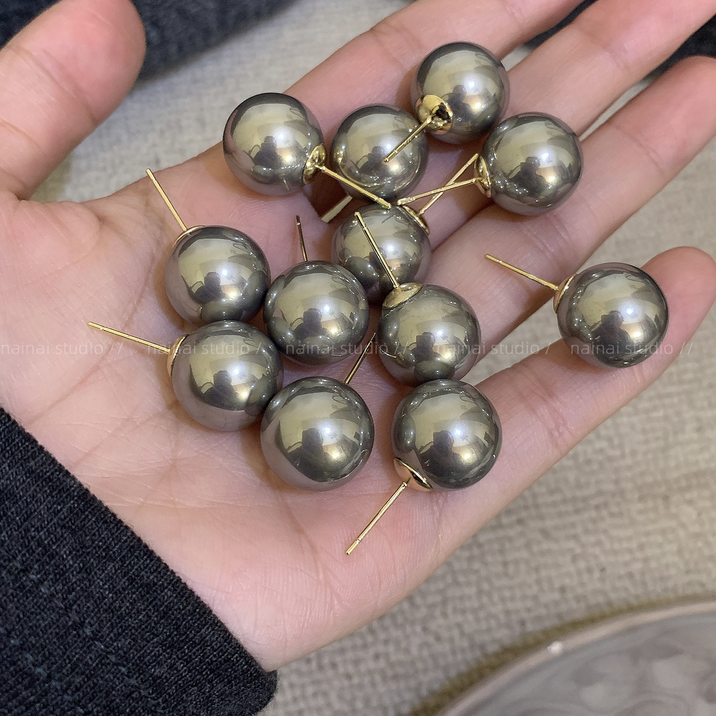 灰色珍珠耳钉~复古法式高级感真多麻色气质耳环2025新款韩国耳饰A,饰品/流行首饰/时尚饰品新,耳钉,淘宝优惠券,粉丝福利购,淘宝优惠卷