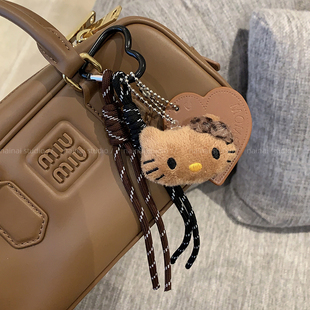 豹纹KT猫咪挂件~黑皮猫咪皮革爱心登山绳miu风包包挂饰钥匙扣少女