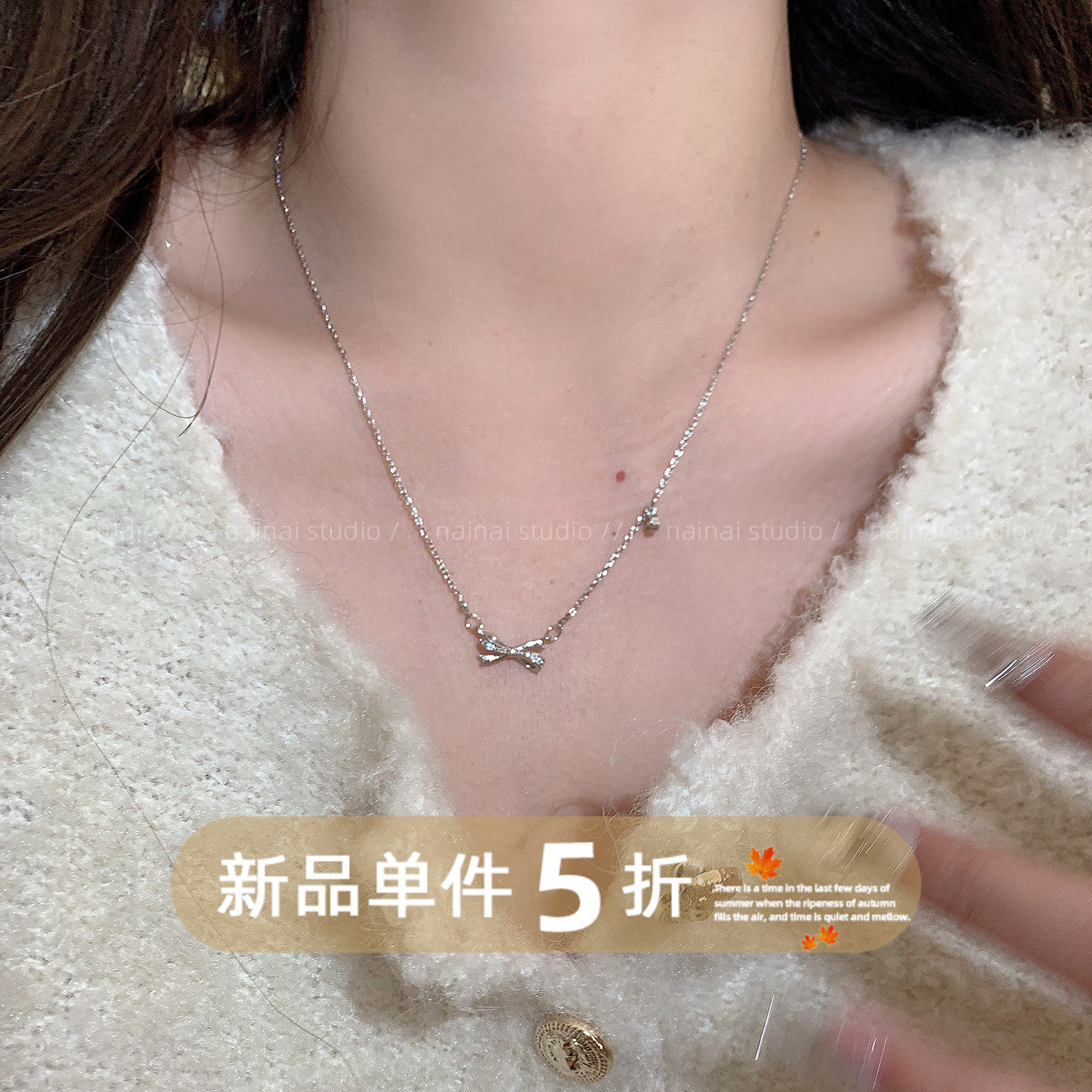 小蝴蝶结项链~锆石精致2026春夏季新款锁骨链小众设计高级感颈链
