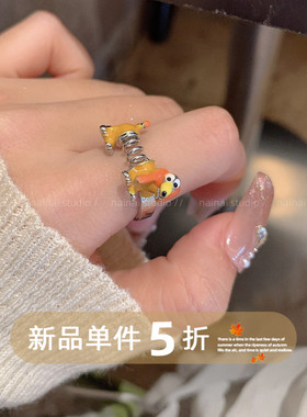 腊肠狗戒指~可爱卡通小众设计弹簧狗食指戒韩系ins风冷淡风指环A