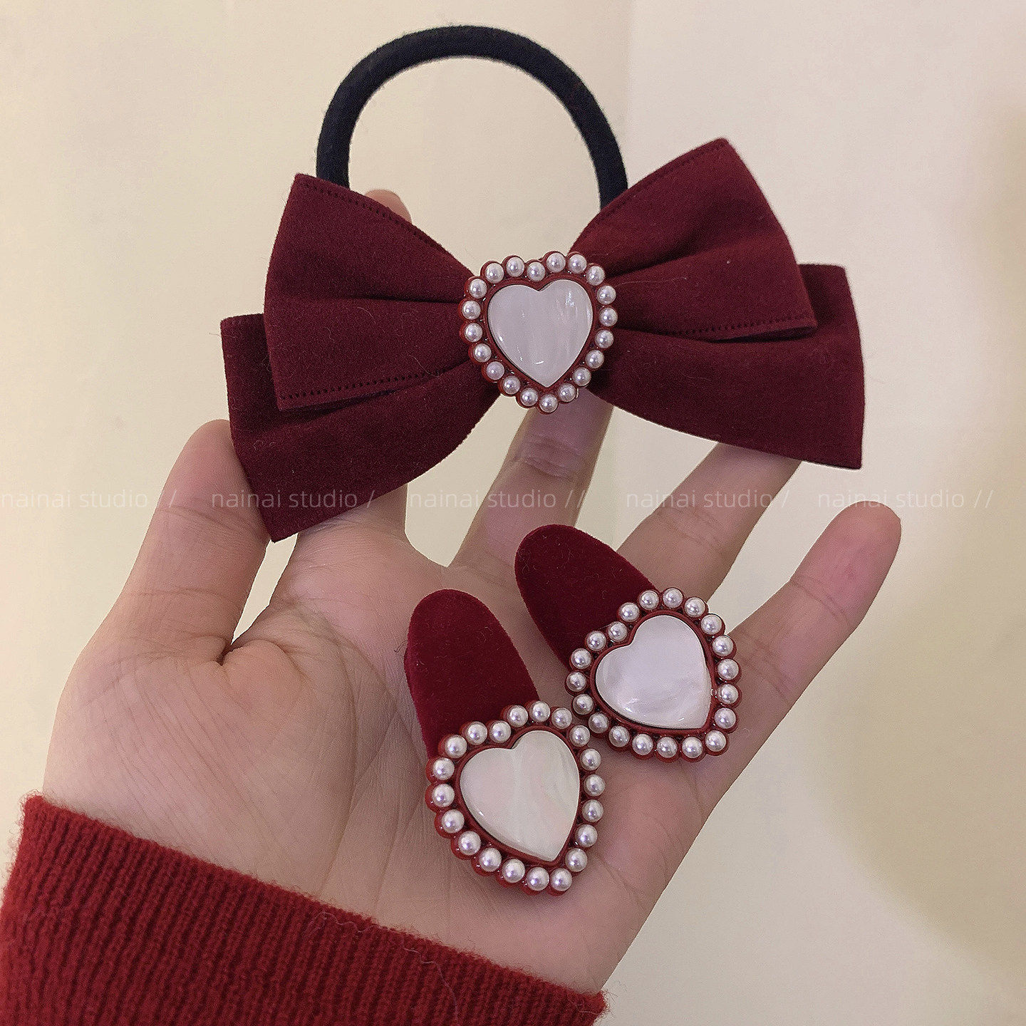 红色珍珠爱心发夹~丝绒蝴蝶结发圈侧边夹刘海夹低马尾发绳头绳女A,饰品/流行首饰/时尚饰品新,发饰,淘宝优惠券,粉丝福利购,淘宝优惠卷