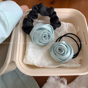 薄荷奶绿色!定制的颜色~玫瑰花发圈超仙甜美扎头发头绳花朵发绳