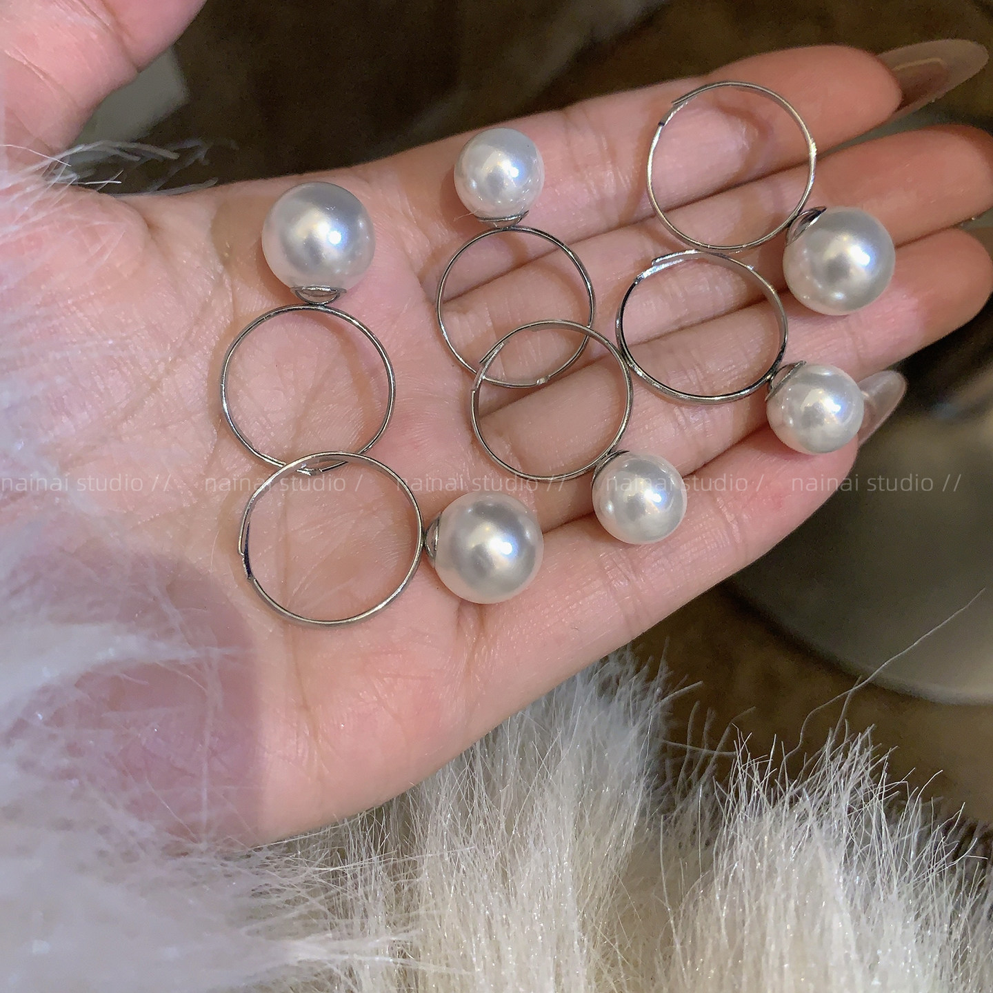 单颗珍珠戒指~简约韩国ins可调节食指戒小众设计高级感气质指环A