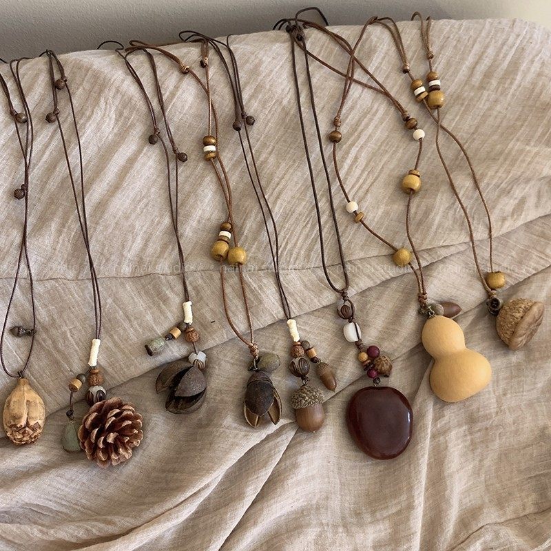 天然果实项链~新中式禅意植物橡果编织小众设计感锁骨链国风配饰