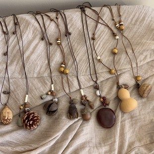 天然果实项链~新中式禅意植物橡果编织小众设计感锁骨链国风配饰