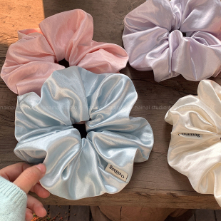 缎面少女低丸子头发绳 大肠发圈 带光泽感 奶油色系珠光早春新款