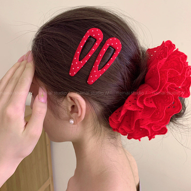 红色BB夹~波点新年过年喜庆侧边夹2026新款爆款无痕化妆夹发饰