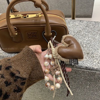 美拉德风！皮革爱心挂件蝴蝶结miu系风韩系包包挂饰毛绒车钥匙扣