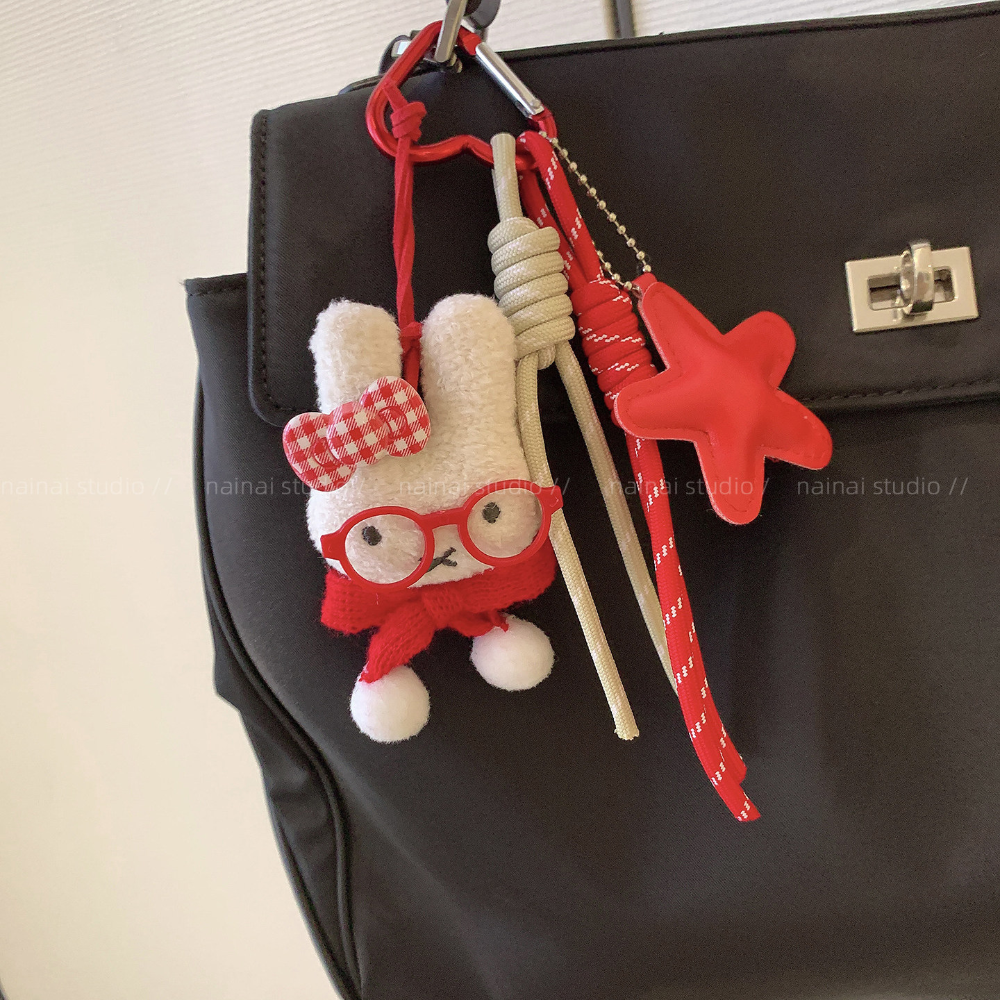 可爱米菲挂件~红色圣诞节包包挂饰眼镜兔子星星毛绒卡通车钥匙扣