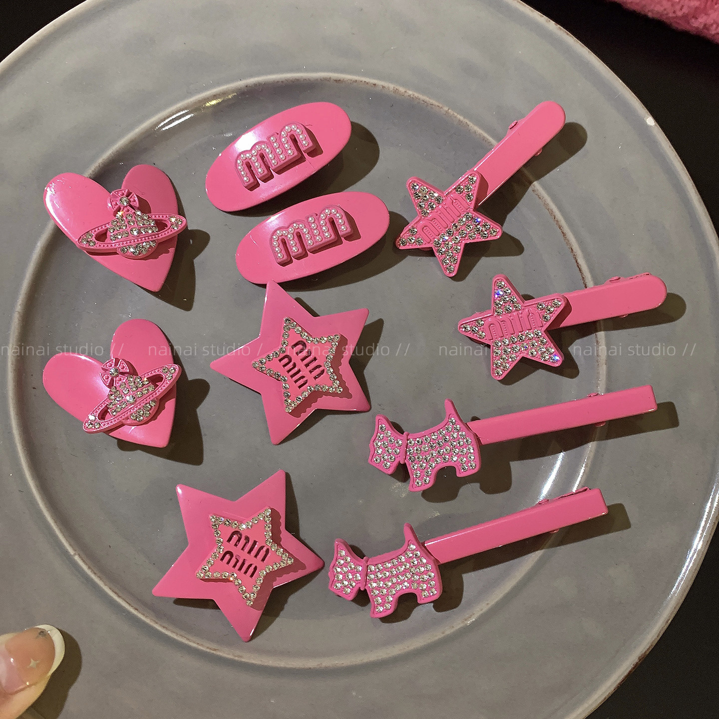 玫红色发夹~2只装！闪钻高级感土星字母侧边夹刘海夹发饰头饰女A,饰品/流行首饰/时尚饰品新,发饰,淘宝优惠券,粉丝福利购,淘宝优惠卷